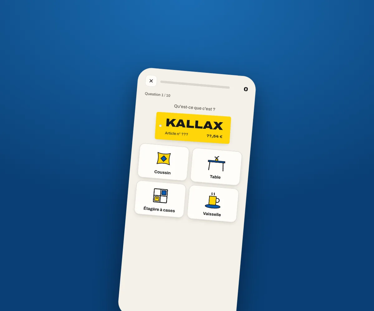 IKEA guesser quiz asking what KALLAX is, with four illustrated answers