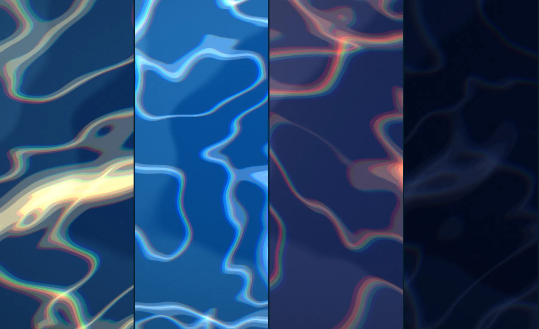 Four slices of Lagon at different hours: golden morning, bright noon, pink dusk and dark night